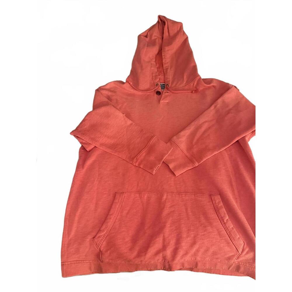 J Crew Vintage Fleece Red Hoodie Mens Large. Button Up Placket 100% Cotton